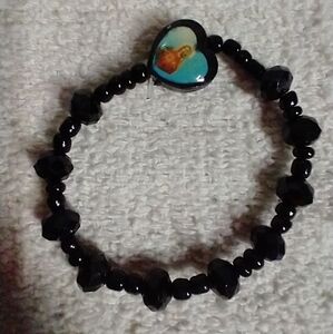 Small black stretch Jesus Mary christian catholic religious bracelet